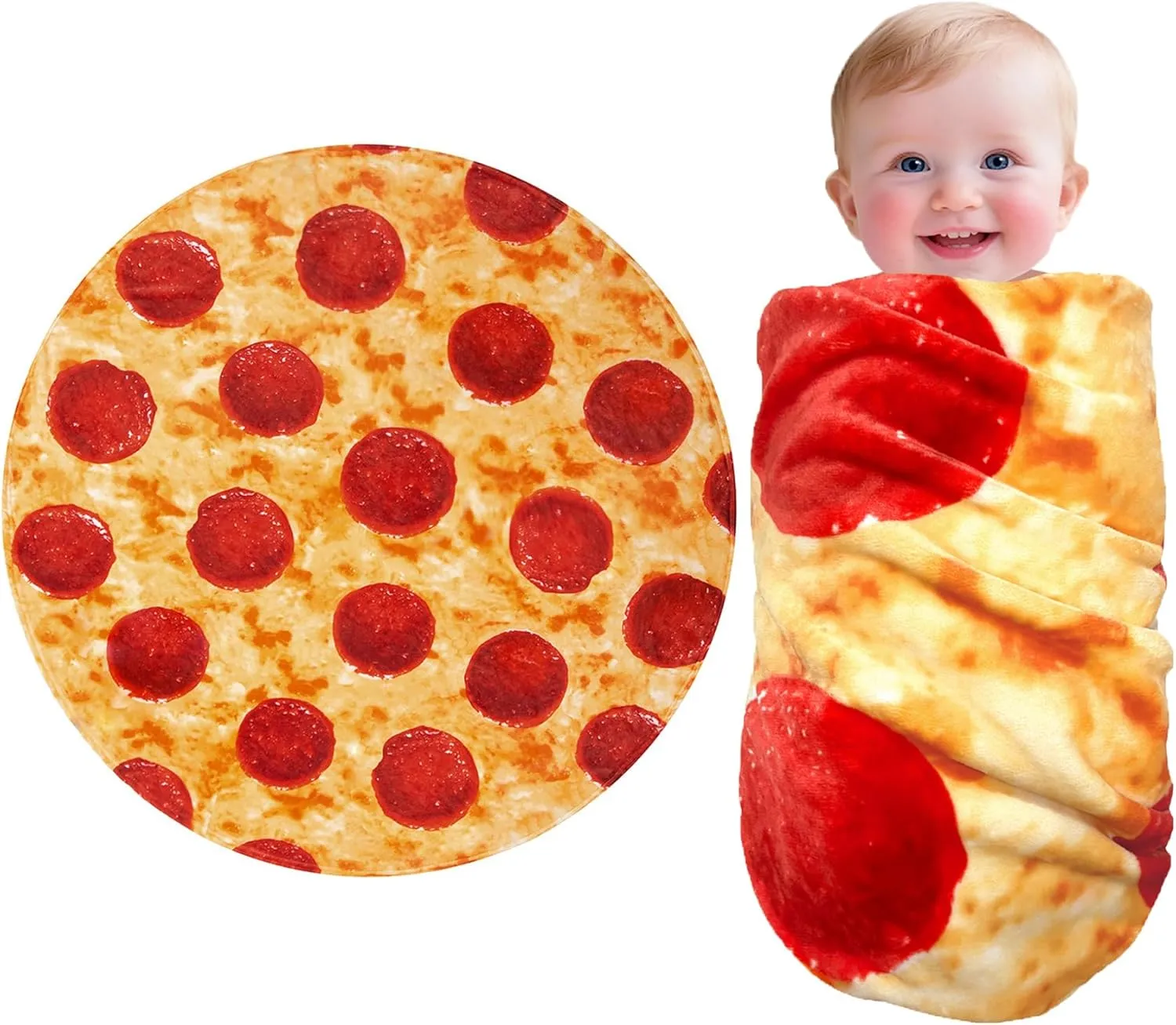Casofu baby pizza swaddle wrapping a newborn like a tiny pizza