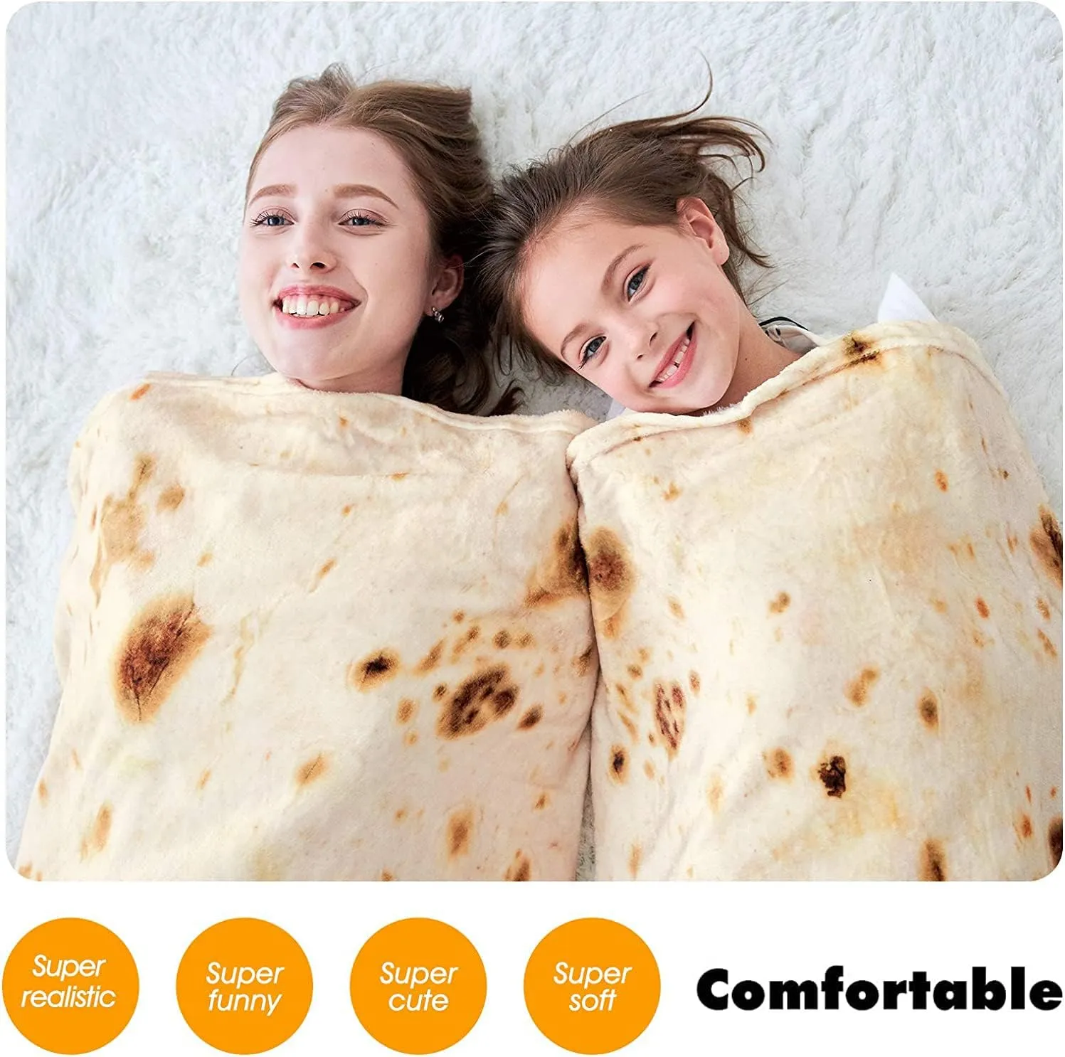 Person wrapped in a beige burrito blanket like a giant burrito