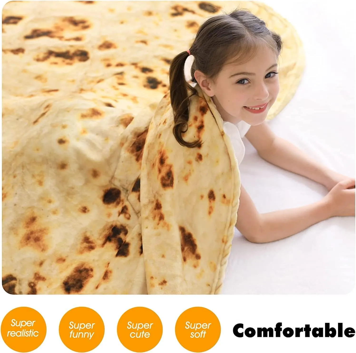 Tortilla blanket rolled around a person like a giant burrito